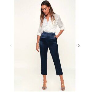 Lulus My Story Navy Blue Satin Trouser Pants